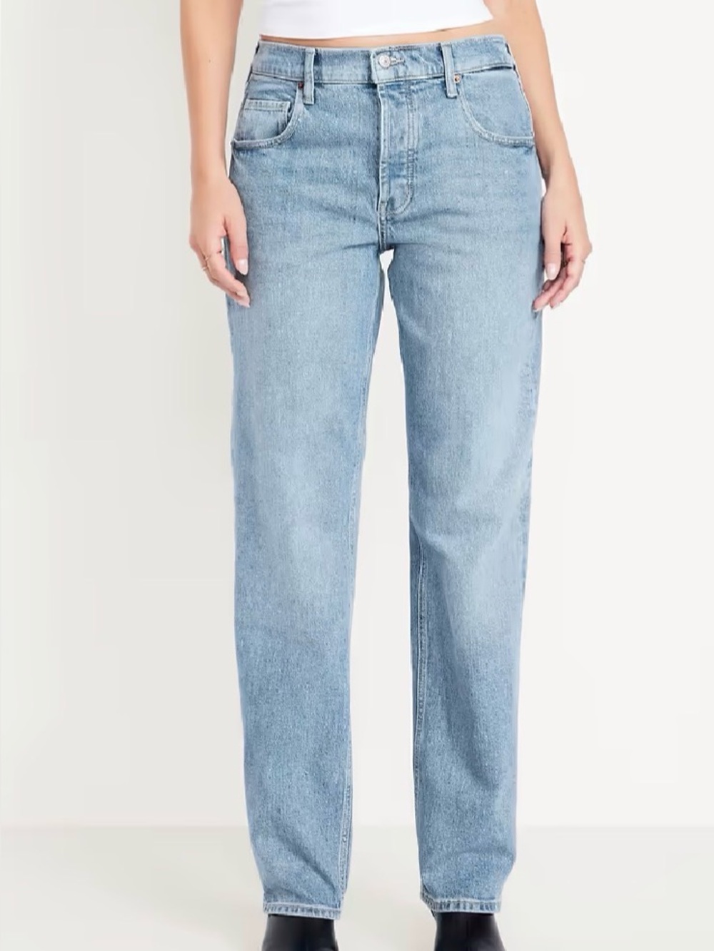 WMS Old Navy Slouchy Straight Leg Mid Rise Blue Jeans 6 Petite NEW Retail $45